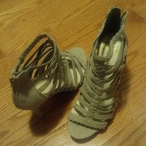 fergalicious High heel booties size 7.5 micro suede with back zip and cutouts